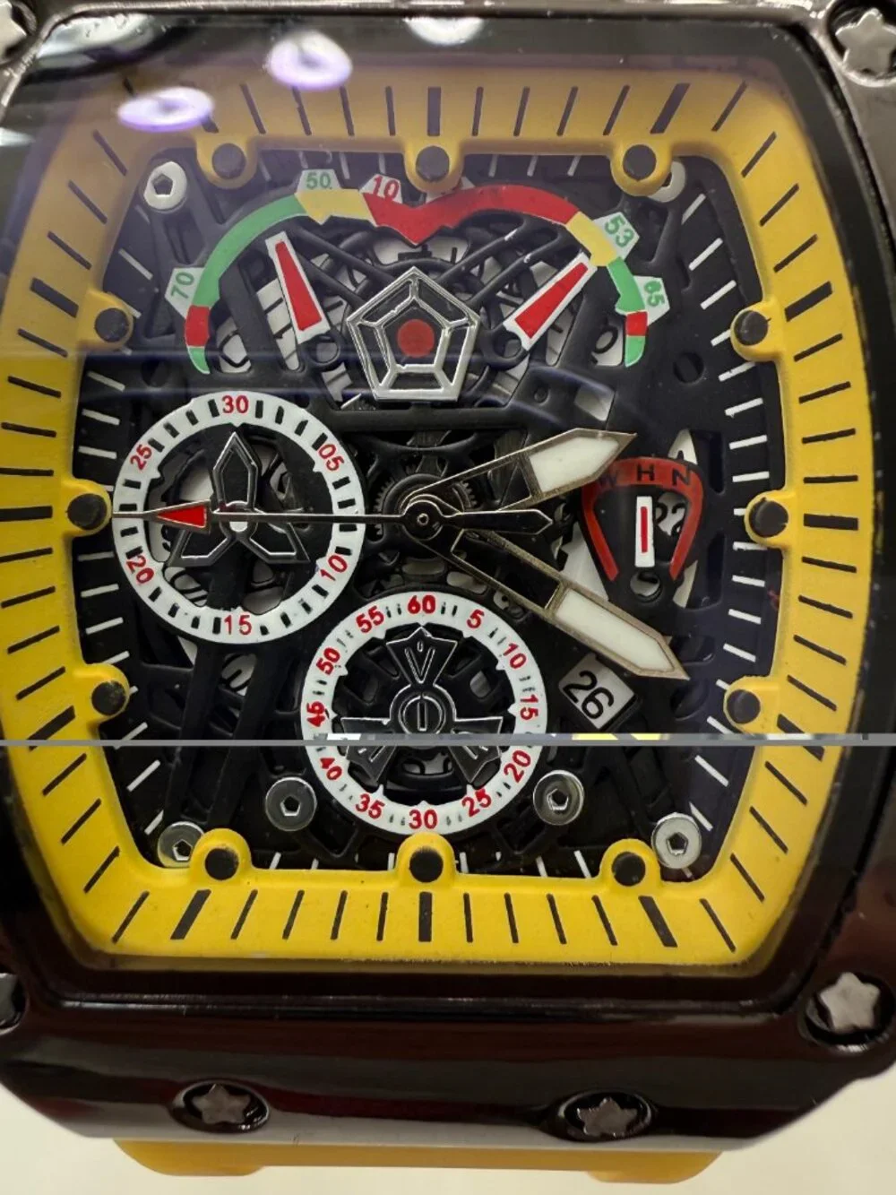 FENSIR Mens Black Analog Dial Skeleton 43MM Waterproof Quartz Designer Watch NIB